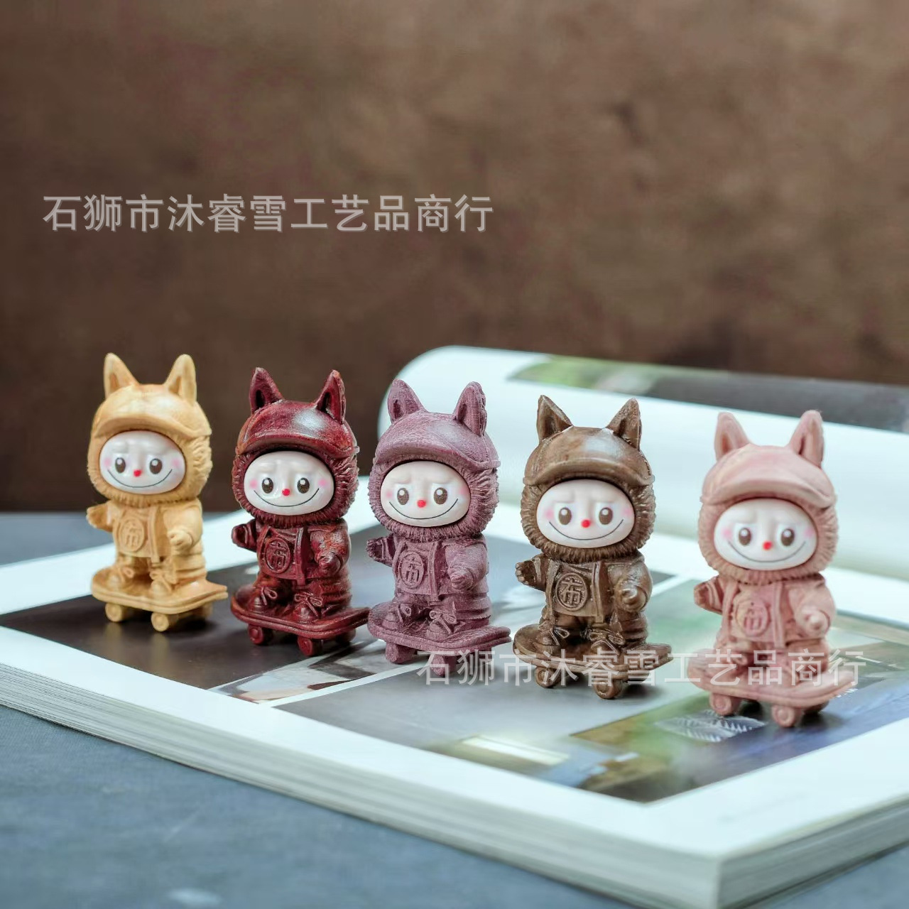 血柏木滑板布布钥匙扣檀香雕刻创意摆件桌面装饰工艺品挂件手把件