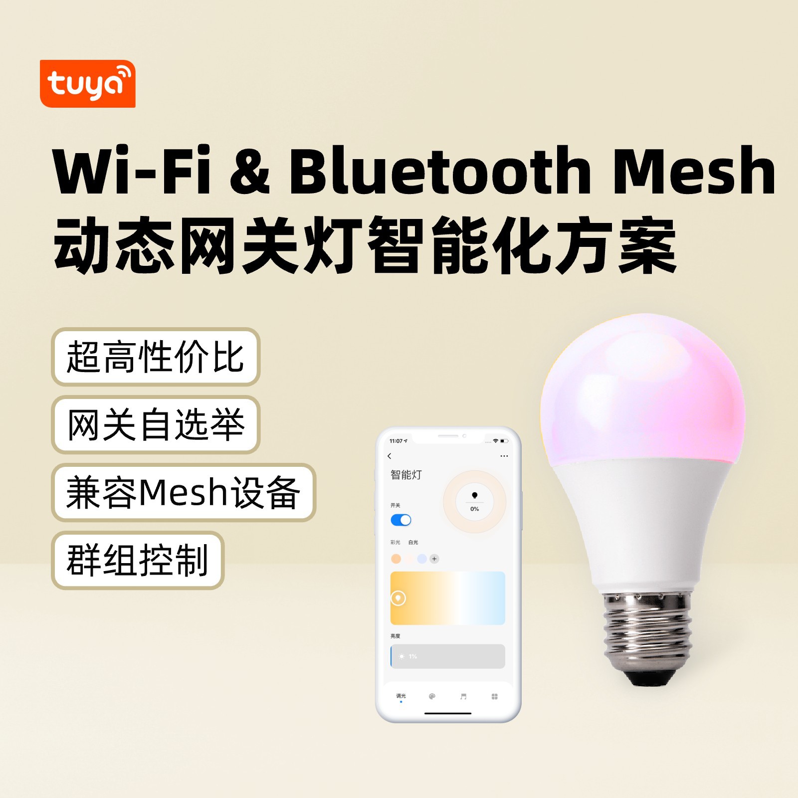 Wi-Fi & Bluetooth Mesh 동적 게이트웨이 조명 스마트 솔루션
