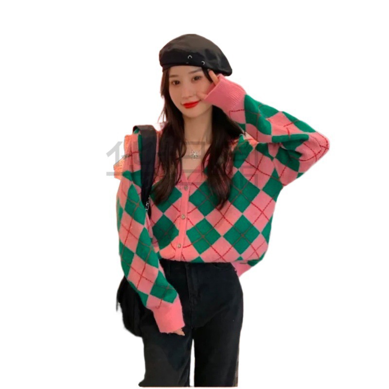 GAODING의 이른 가을 도시의 22024 모든 경기 유행과 인기있는 온라인 스타일 같은 스타일 마름모 니트 카디건 올 매치 스웨트 팬츠 커버