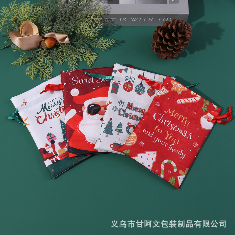 クロスボーダー新しいクリスマスポリエステルデジタルプリント巾着ポケットクリスマスキャンディギフト包装収納装飾バッグ|undefined