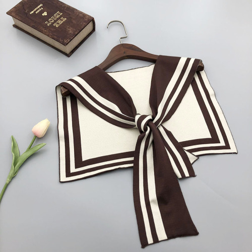 Knit Warm Autumn/Winter Striped Scarf Navy Style Cute Trendy Shirt White Dress