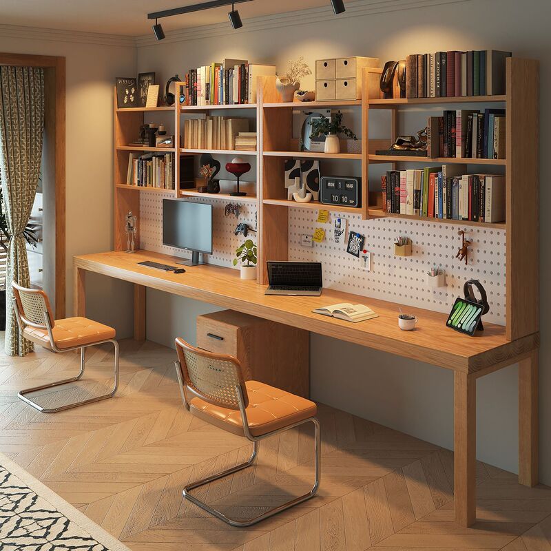 Wall-Mounted Solid Wood Desk and Bookshelf Integrated Double Study Table, Simple Home Computer Desktop Table, Bedroom Work Desk Wall-Mounted Solid Wood Desk and Bookshelf Integrated Double Study Table, Simple Home Computer Desktop Table, Bedroom Work Desk