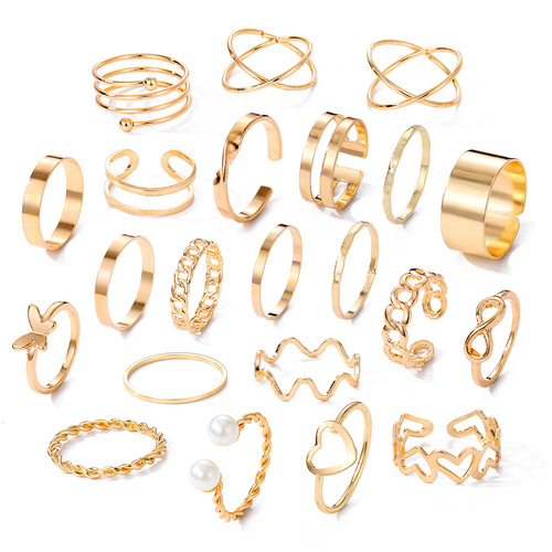 European and American cross-border butterfly ring open multi-joint ring set 22-piece love ring female design niche