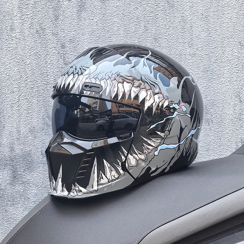 Casco de Motocicleta Retro Cruzado de Estilo Guerrero, Talla Grande, con Diseño de Escorpión, Ligero y Integral