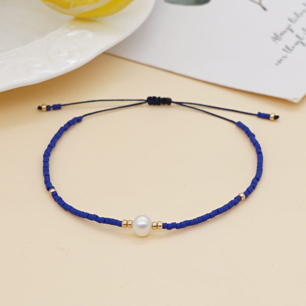 New Blue Stone Miyuki Rice Beads Pearl Small Female Couple Hand Rope Stacking Set Female display picture 3