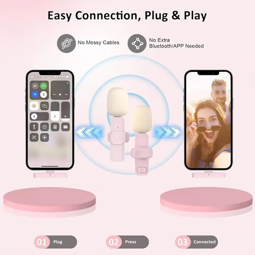 国境を越えた人気のK9ワイヤレスラベリアマイクピンクスマートラジオノイズリダクションワイヤレスマイクマイク|undefined