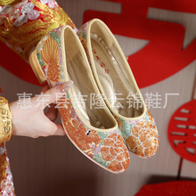 龙凤裙褂婚鞋褂皇婚鞋褂后鞋手工龙凤鞋金银线金色婚鞋龙凤褂婚鞋