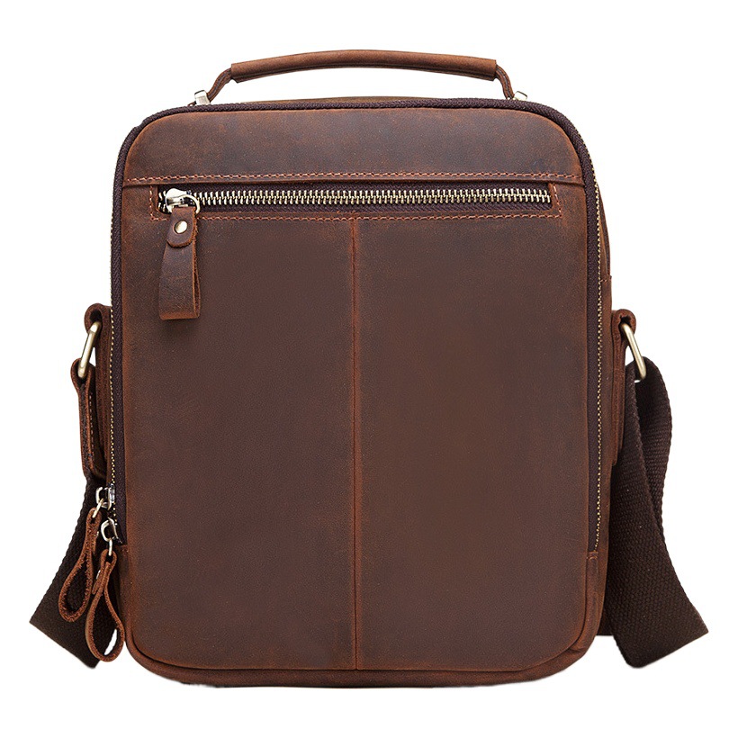 Bolso de hombre europeo y americano bolso de hombro transfronterizo de cuero para hombre entrega de una sola pieza bolso de mensajero de piel de vaca Crazy Horse bolso de hombre de cuero de cera de aceite para hombre