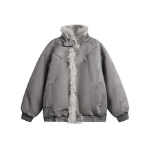 美式复古短款座山雕棉服男冬季潮牌高级感cleanfit毛领夹克厚外套