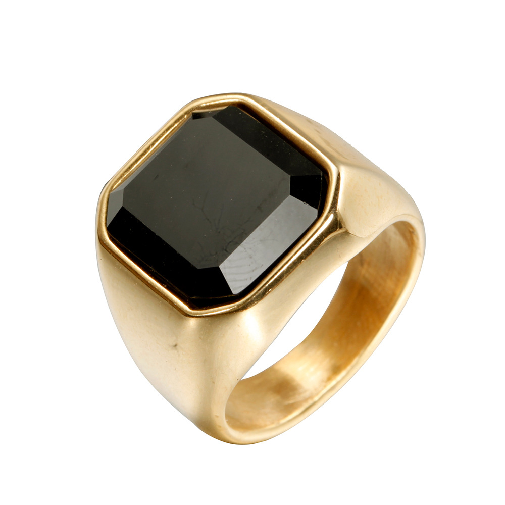 Simple Style Square Titanium Steel Inlay Rhinestones Men's Rings display picture 5