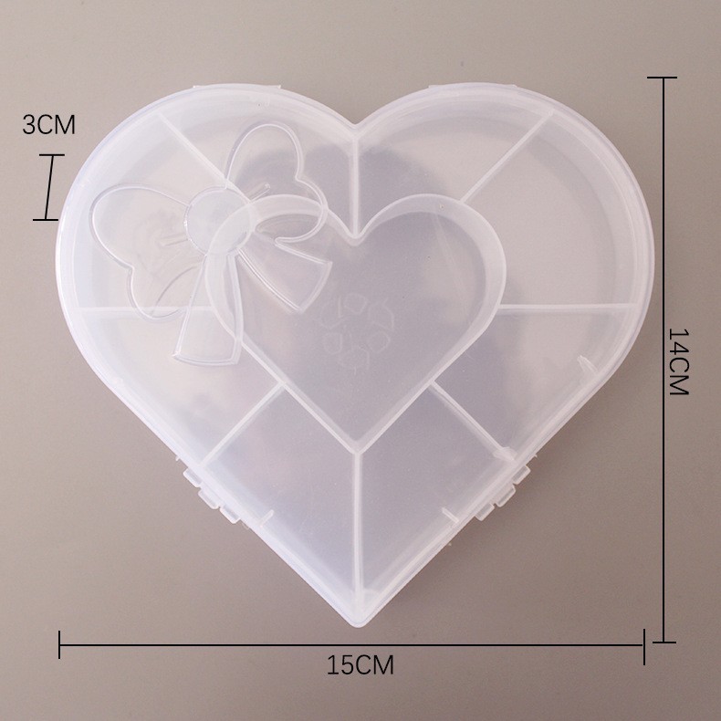 Directo de fábrica PP material amor arco multi-rejilla caja de almacenamiento transparente joyería accesorios para el cabello niños regalo de plástico
