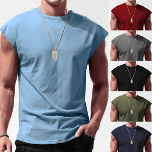 2025 Cross-Border Men's Summer New Sleeveless T-Shirt Youth Casual Loose Pure Color Thin Waistcoat Vest for Men