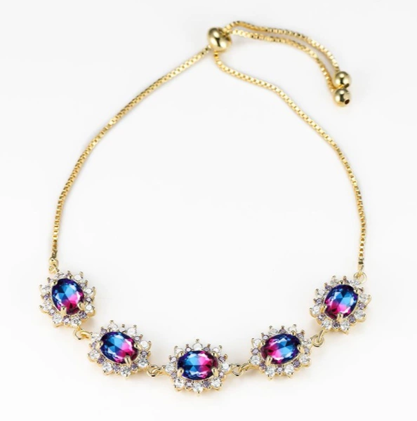 Golden rose blue tourmaline purple white diamond