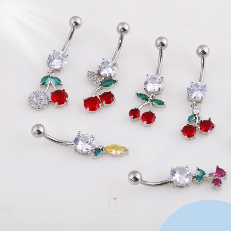 European American Copper Inlaid Zircon Colorful Fruit Collection Navel Ring Stainless Steel Belly Button Piercing detail image 11