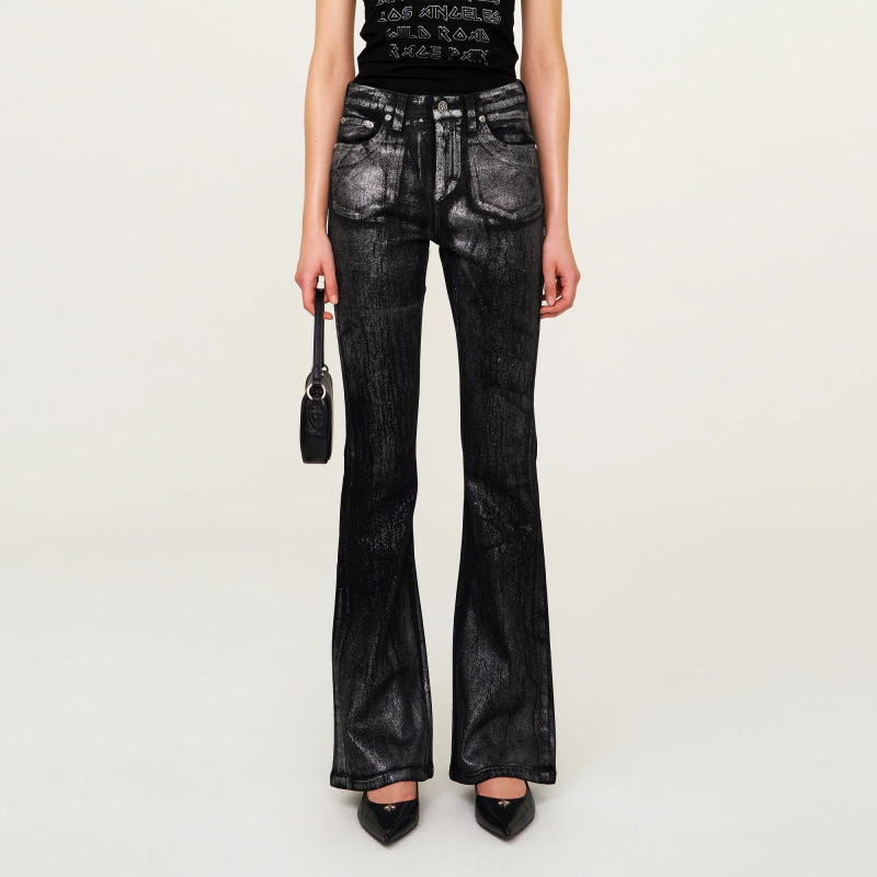 SMFK星际幻影闪粉喇叭牛仔裤弹力水洗中腰设计感裤子新款