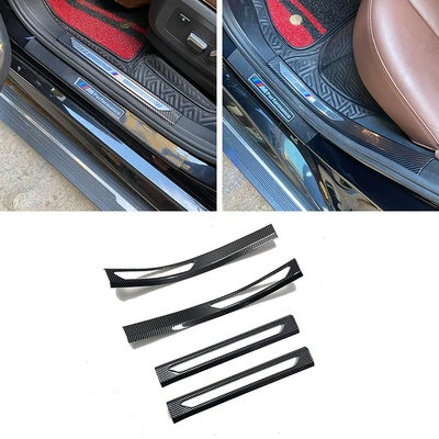 Suitable for 19 Model Bmw X5 Door Sill Strip Modification, Welcome Pedal, Trunk Rear Guard, Tailgate Protective Trim Strip Sticker (Dekorativ pedal başlıqları) - hollow-model-4-pieces-inside-the-threshold-abs-carbon-fiber-texture-suitable-for-bmw-2019-imported-short-axle-x5