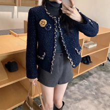 高级法式复古小香羊毛粗花呢编制高品质白鸭绒外套时尚精品女装