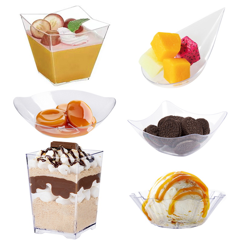 Taza cuadrada puntual Taza redonda Una variedad de tazas de postre Taza de pudín Taza de mousse Plato Cuchara de plástico desechable Amazon