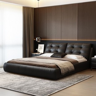 Leather Art High Box Storage Bed Cotton Candy Modern Simple Primary and Second Bedroom Italian Style Minimalist Light Luxury Internet Celebrity New Style Big Bed