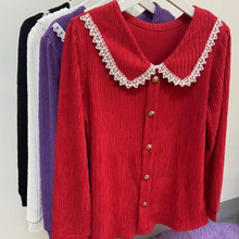 春季新款娃娃领时尚长袖T恤女洋气显瘦遮肚子修身外穿清新打底衫