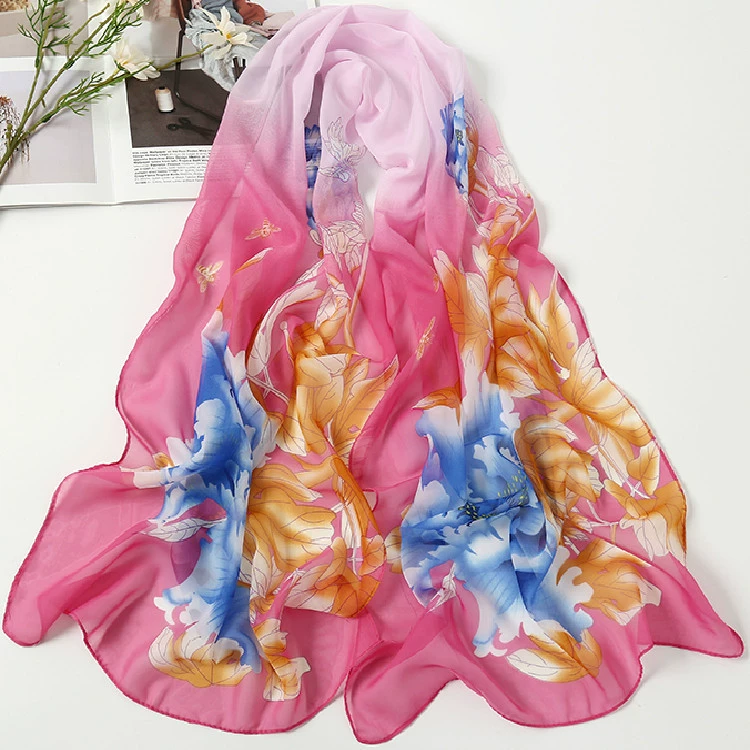 Шифоновый длинный демисезонный шарф, тонкая ткань, цветочный принт