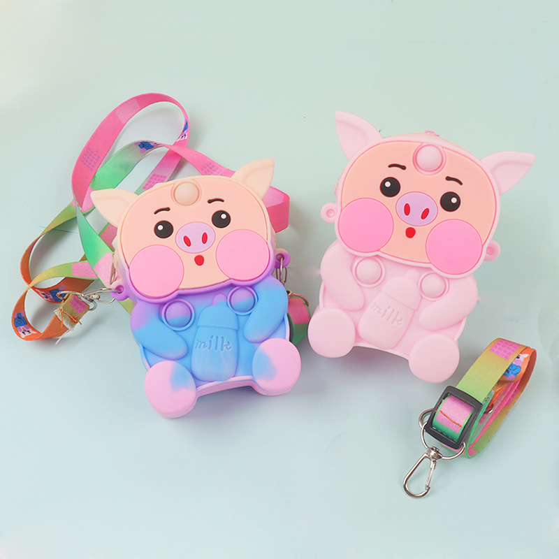 En stock alcancía monedero de silicona para niños bolso educativo de dibujos animados descompresión burbuja pellizco bolsa de mensajero monedero de viaje