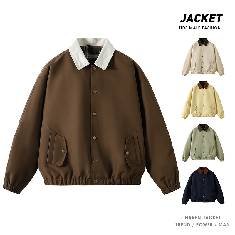 Wholesale single piece couple's lapel shirt jacket for men, 2026 new American retro style outdoor casual coat for men