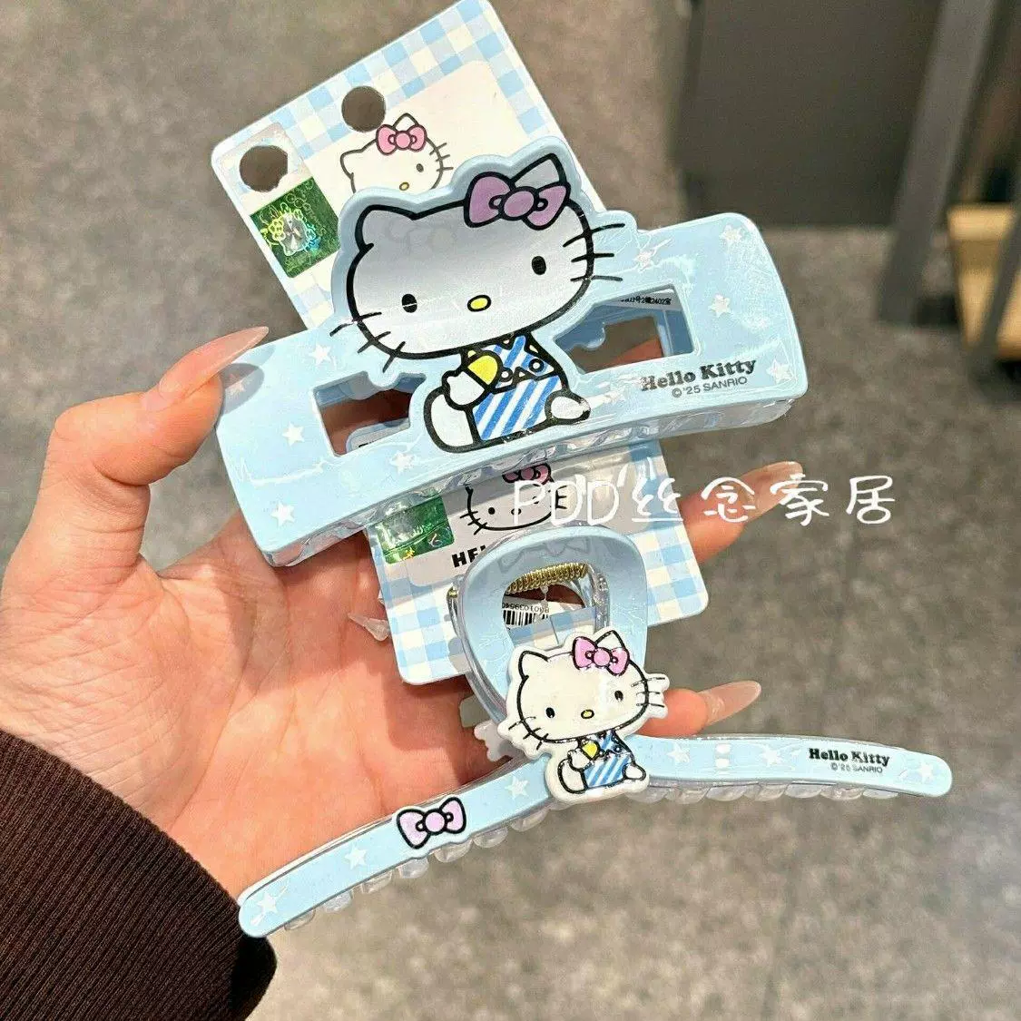 蓝色系凯蒂抓夹学生可爱发夹后脑勺盘发鲨鱼夹ins发抓
