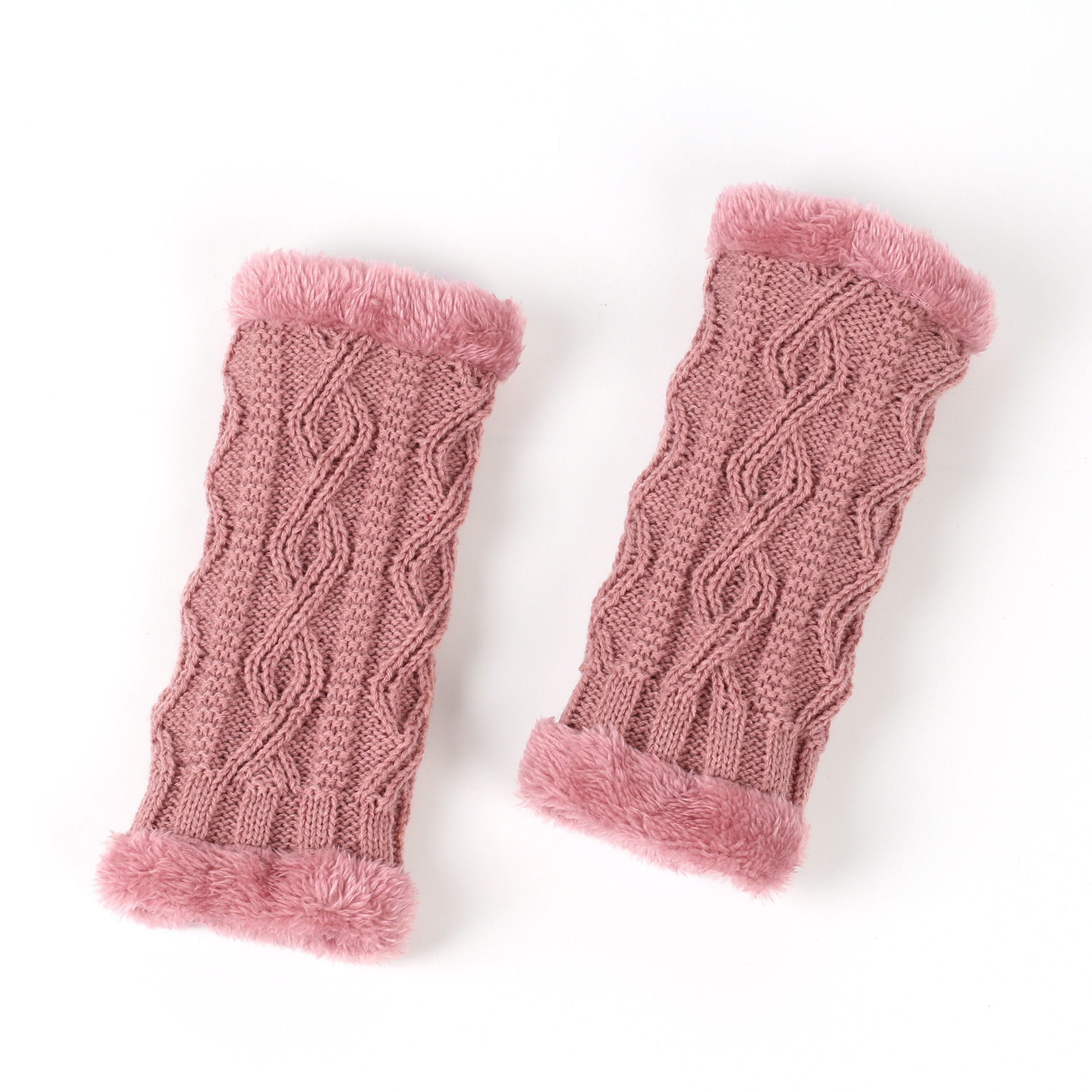 Plush And Thickened Gloves, Diamond Shaped Short Knitted Fingerless Plush Sleeves, Autumn And Winter Warm Plush Gloves_voghion.com