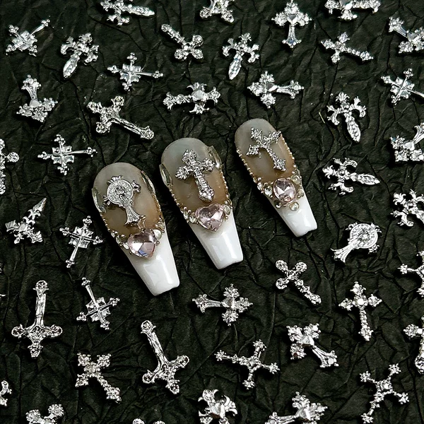 Cross-Border Hot-Selling Nail Art Accessories Cross Gold and Silver Super Shiny Full Diamond Retro Punk Cross Accessories DIY Accessories