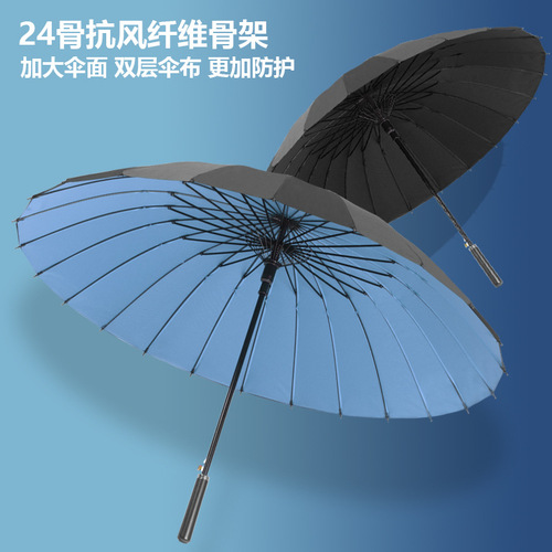 Double-layer 24-bone reinforced dual-person extra-large men's business windproof long-handle three-person automatic umbrella with LOGO printing capability
