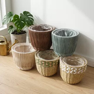 Cesta de Flores Decorativa Tejida a Mano de Cuerda de Papel para Sala de Estar y Oficina image 4