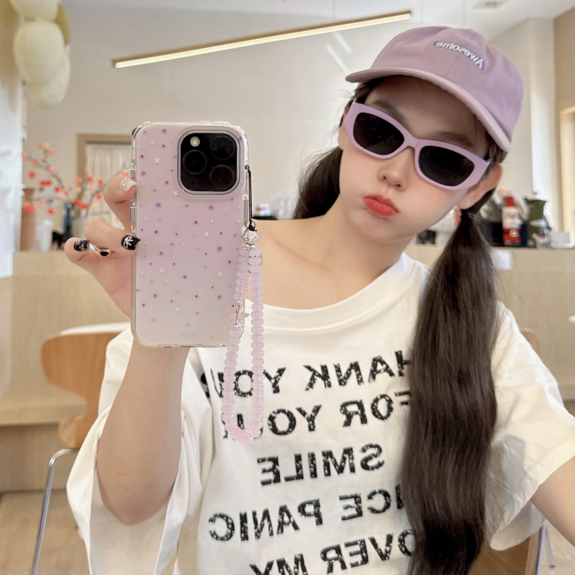 Verano fresco, florecimiento, estrellas de colores en polvo, adecuado para Apple 16ProMax, funda para teléfono móvil 15Pro nicho 14/13