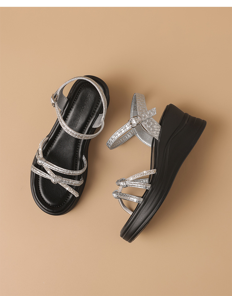 Sandal nữ đế xuồng cao gót quai ngang đính đá phong cách Pháp — JF577 Bạc chi tiết 24