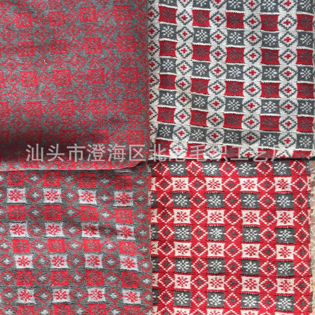 圣诞节公仔提花格子面料羊毛布料圣诞工艺布料公仔布料
