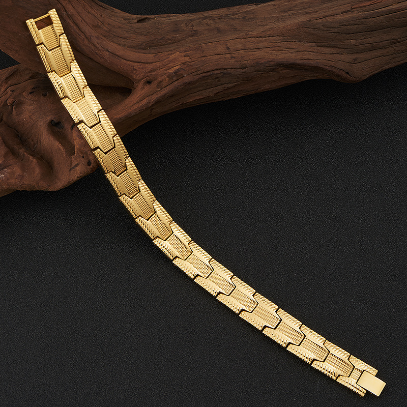 Europa y América nueva pulsera de acero inoxidable de oro amarillo cáñamo punto geométrico imán pulsera Simple pulsera de Salud de Los Hombres