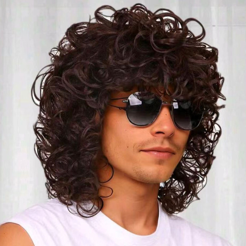 Amazon new explosion head European and American men's wig chemical fiber headgear wigs men's curly hair factory wholesale hair generation Amazon new explosion head European and American men's wig chemical fiber headgear wigs men's curly hair factory wholesale hair generation