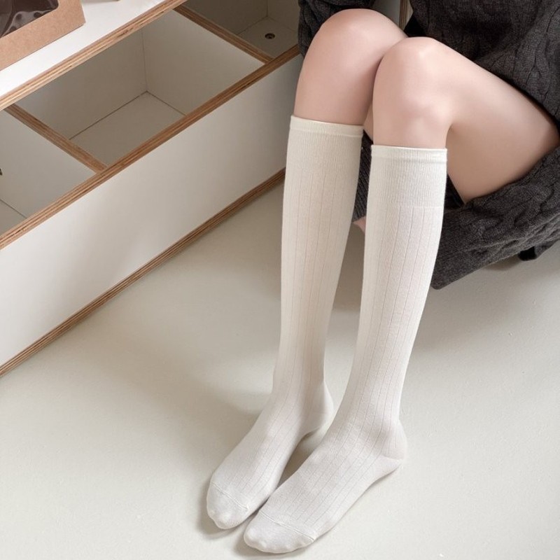 基础款竖条纹小腿袜JK袜子春夏薄款棉袜黑白灰堆堆袜纯色简约|undefined