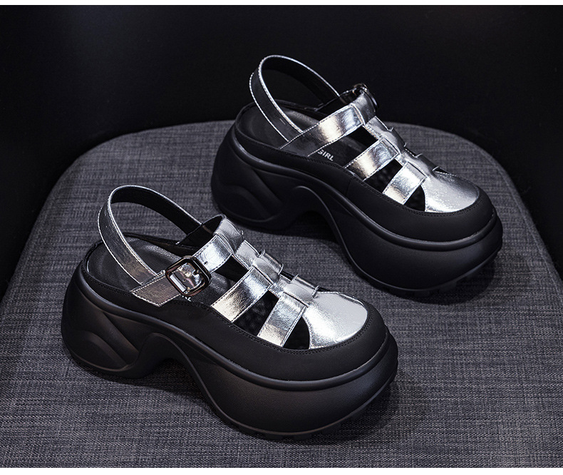 Sandal nữ đế dày phong cách La Mã gót thô cao 6 cm, hở mũi thoáng khí — M2905 màu be, M2905 màu đen, M2905 màu bạc chi tiết 21