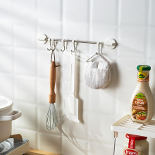 日式可调节挂钩厨房浴室5连排钩免打孔挂杆浴室柜门粘贴收纳架批