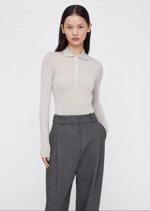 Chunyuan Swedish Big Brand Totem* Merino Wool Slim Polo Collar Bottoming Knitted Women's Original Factory Generation