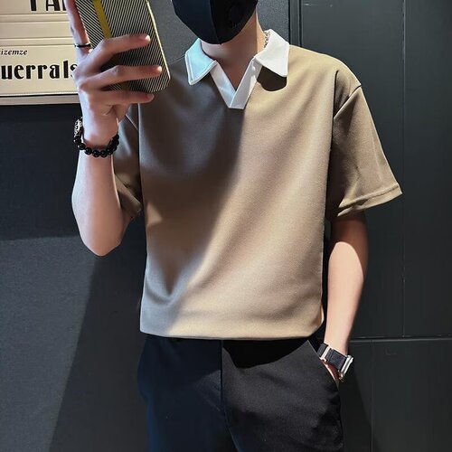 Summer fashion brand short-sleeved men's handsome contrasting color lapel T-shirt 2026 new half-sleeve casual Polo shirt