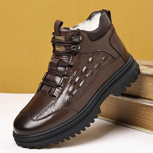 棉皮鞋男款冬季加厚绒毛棉皮鞋男商务高帮男鞋防滑软底系带皮靴子
