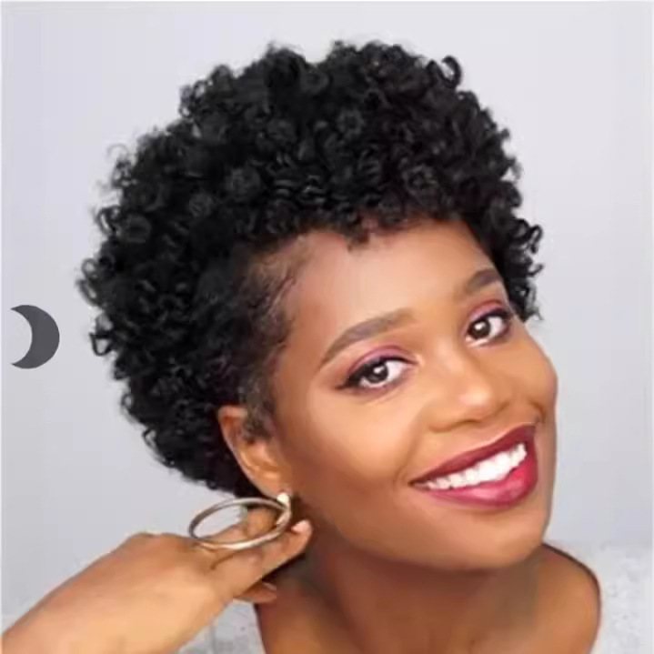 Pelucas cortas y rizadas para mujer, fibra sintética, afro, pelucas pequeñas y rizadas._voghion.com