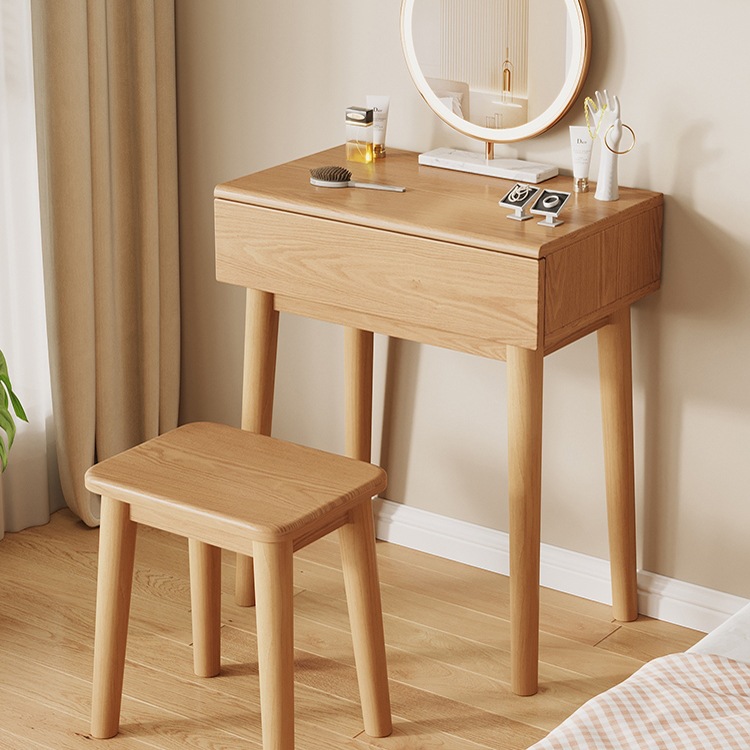 Scandinavian Solid Wood Small Apartment Dresser Makeup Table Bedside Small Table 60cm Wide Bedroom Log Makeup Table R&
