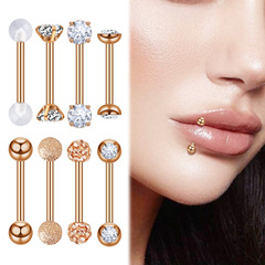 Amazon's new diamond-studded stainless steel rose gold tongue bar, ear stud, and lip piercing set—ear bone piercing jewelry