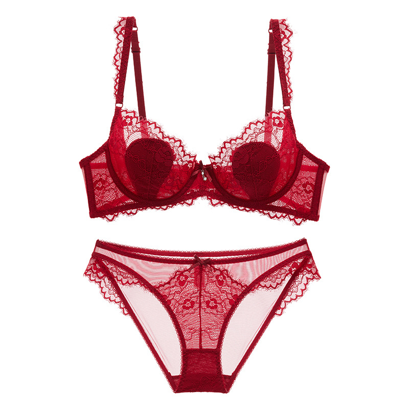 Traje de sujetador de Orejas de conejo de encaje sexy sujetador de anillo de acero para mujeres transpirable pecho grande ropa interior pequeña anti-punto de rocío