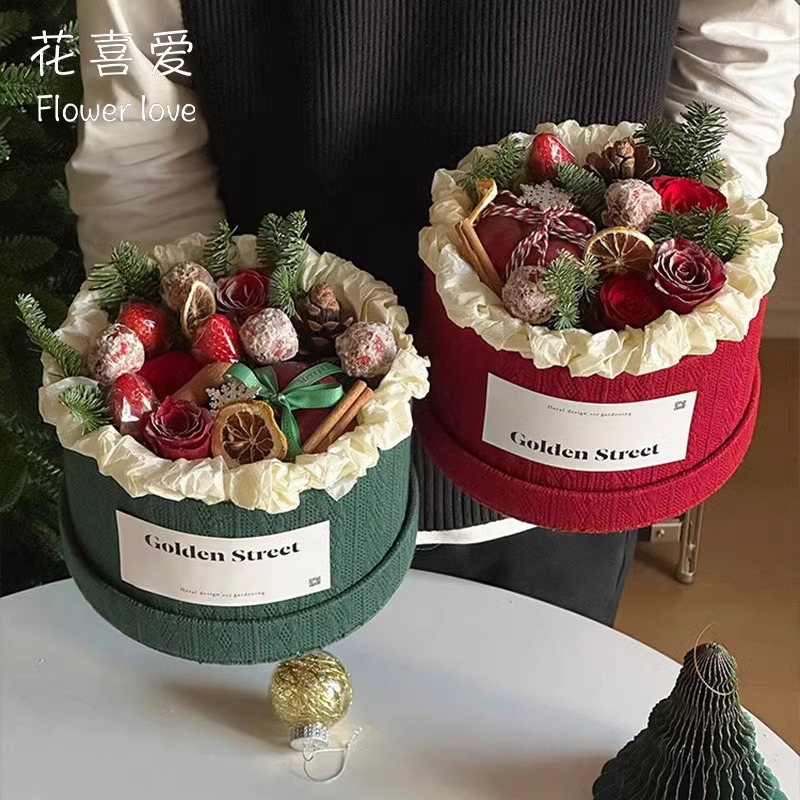 Navidad en línea pequeña caja de manzana caja de flores de regalo de Navidad hecha a mano diy caja de flores de frutas