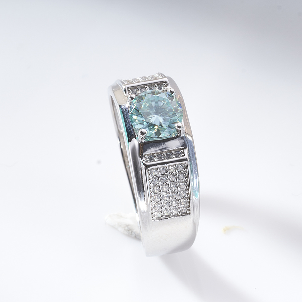 Anillo de hombre de 1 quilate azul verde plata esterlina de diamante de diamante de oro completo anillo de moissanita simple anillo de jefe de atmósfera