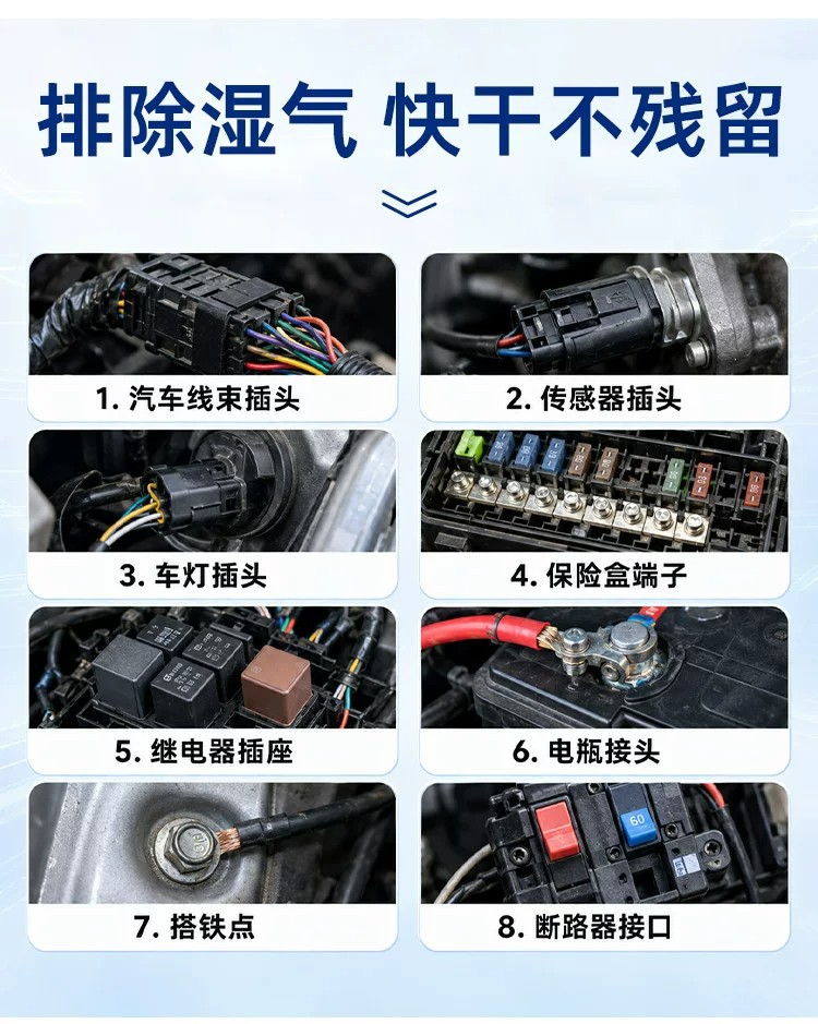 Water-damaged car plug cleaner, car wiring harness water-damaged plug maintenance agent, circuit board corrosion and oxidation cleaner
